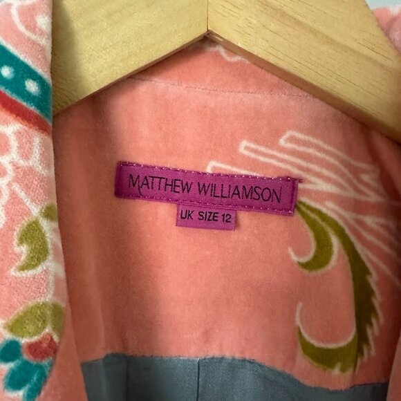 Rare Matthew Williamson Pink Velvet Floral Paisley Blazer Jacket 8 Vintage Y2K - Picture 9 of 12